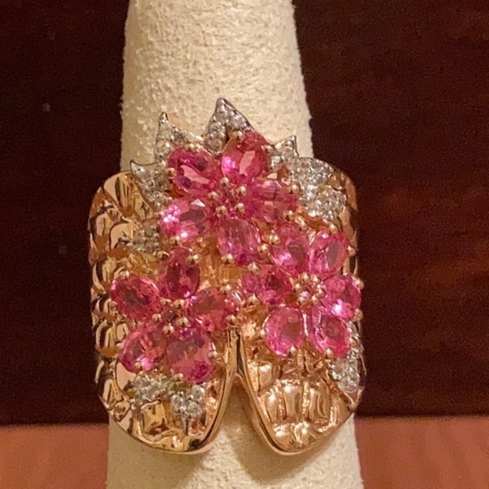 STS India 925 sterling & rose gold vermeil flower cluster ornate ring